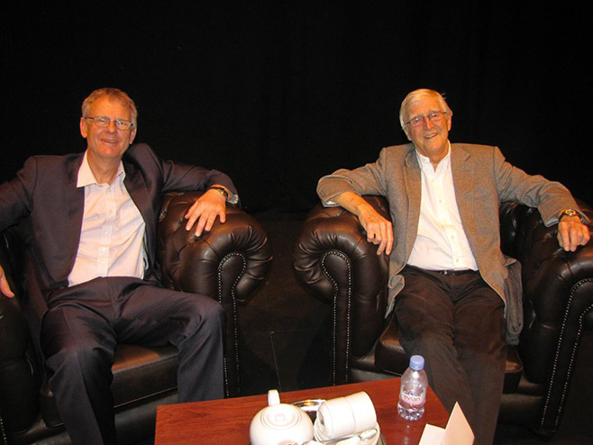 Interviewing Michael Parkinson at the Theatre Royal, Bury St Edmunds.